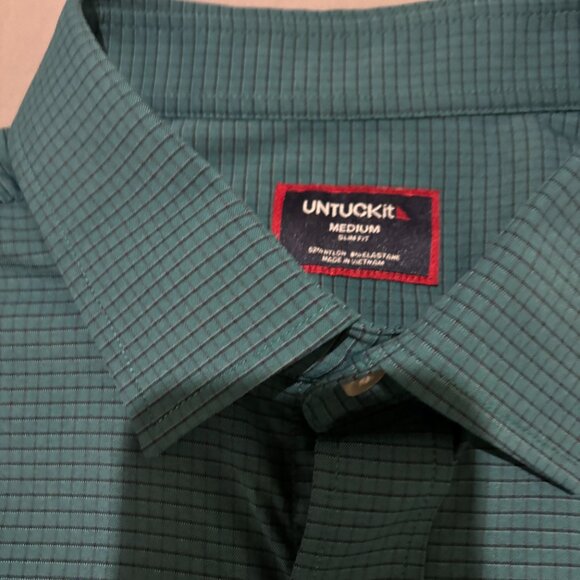 Untuckit Shirt Men M Green Geometric Performance Slim Fit Button Up Long Sleeve - Picture 2 of 5
